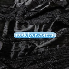 Ткань Атлас с гипюром (черный)